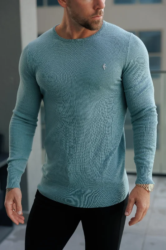 FS Teal Crew Neck Knitted Jumper With FS Branding - FSN196