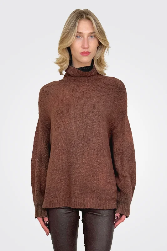 Weekend Bargains to Relish Reversible Knit Turtleneck - Brown Black