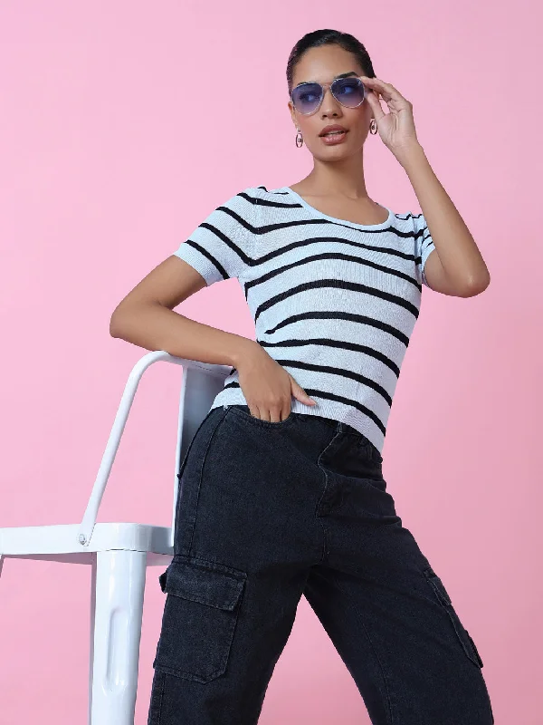 Weekend-Only Price Drops Women Blue Striped Top