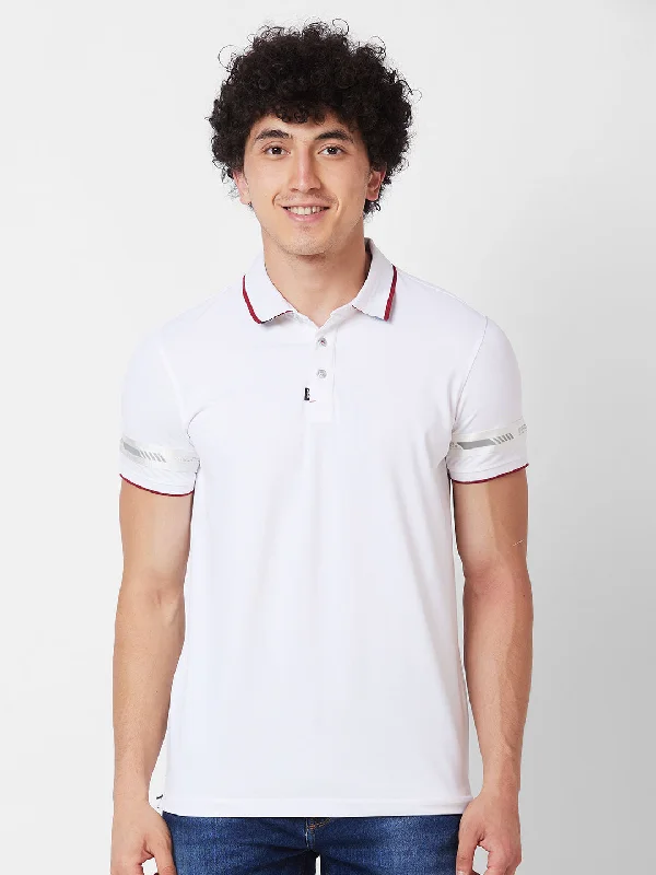 Spykar SLIM FIT White Polo T-shirt  For Men