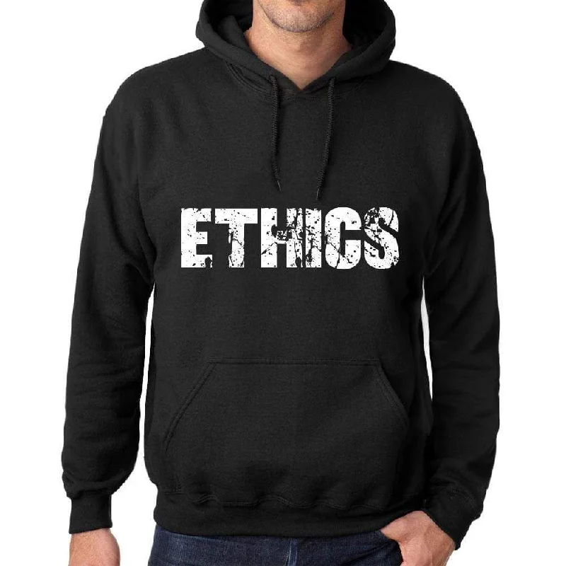 Men's Women's Unisex Printed Graphic Cotton Hoodie Soft Heavyweight Hooded Sweatshirt Pullover Popular Words ETHICS Deep Black