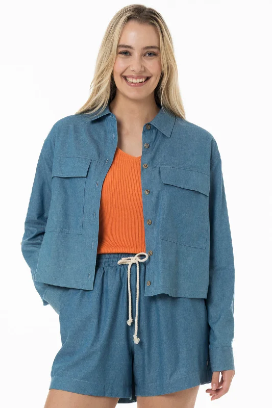Weekend Offers That Dazzle Chambray Long Sleeve Shirt _ 150087 _ Mid Wash