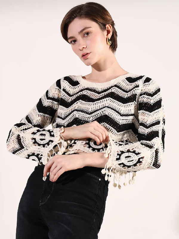 Weekend Deals That Thrill Women Cream Geometric Crochet Top