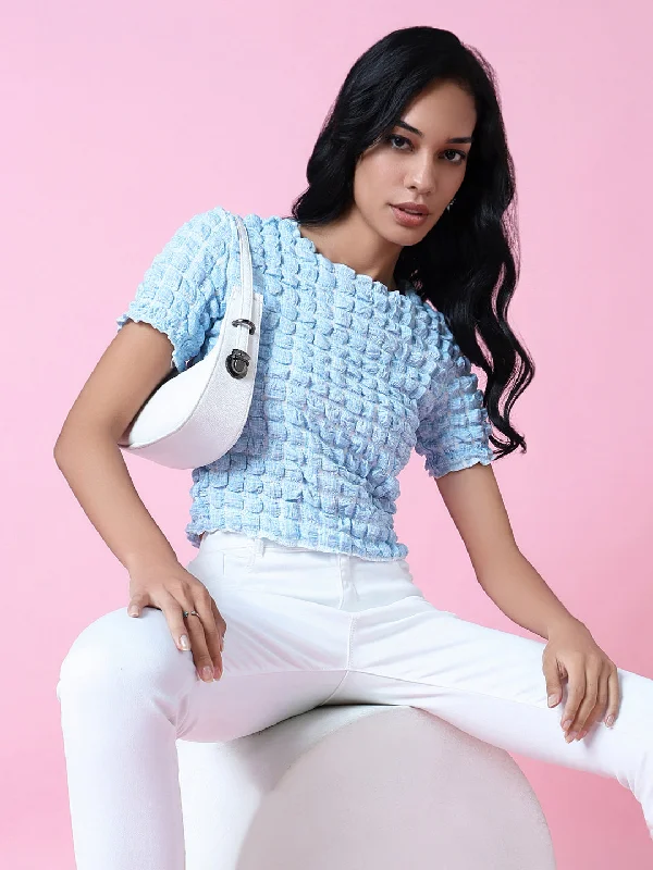 Savings Galore Women Blue Solid Crop Top