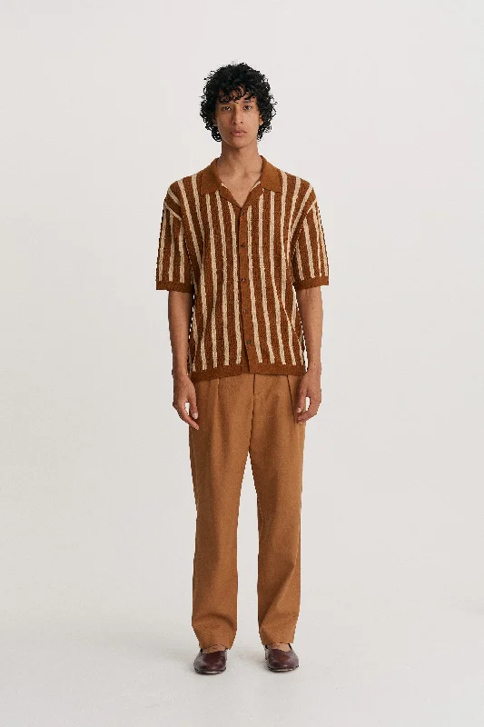 Textured-Stripe Camp Collar Shirt