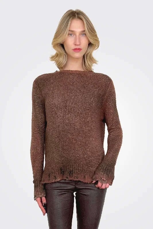 Weekend Specials to Cherish Reversible Knit Pullover - Brown Black