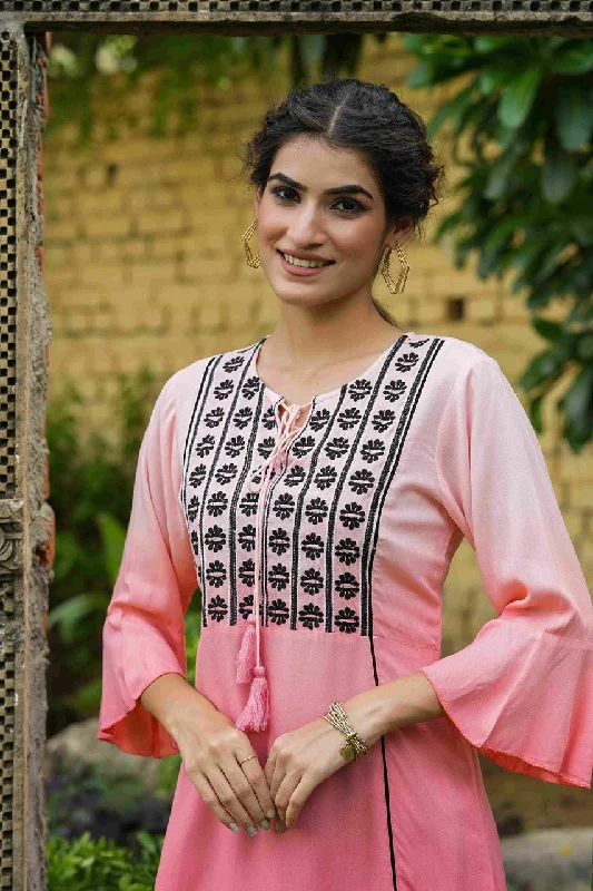 Today's Deal Women Peach Liva Embroidery Tunic