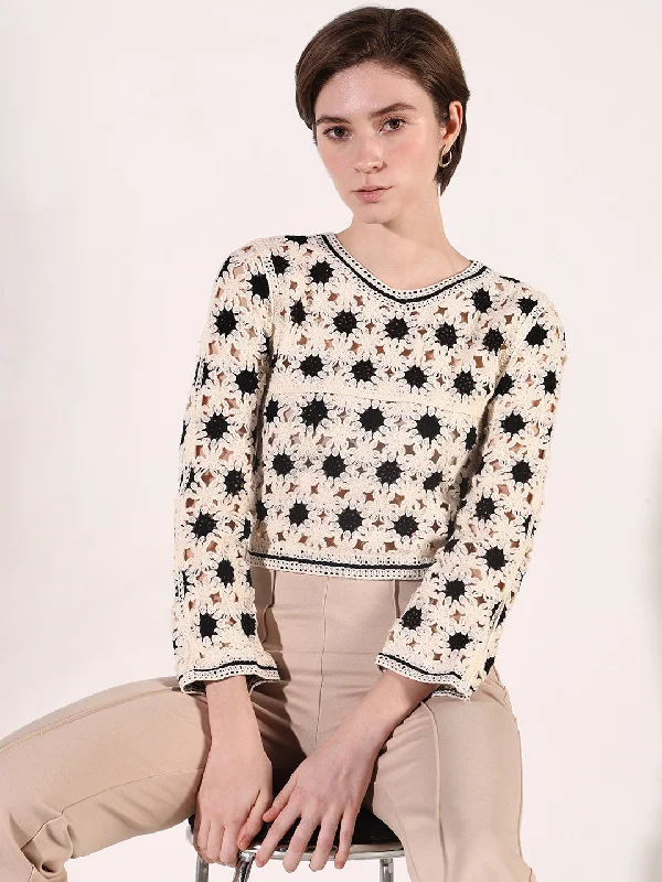 Weekend Offers That Please Women Cream Floral Crochet Crop Top