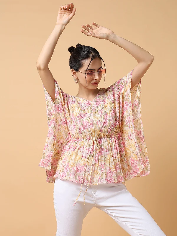 Major Deal Women Pink Floral Kaftan Top