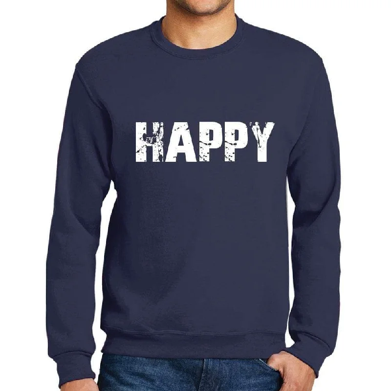 Men's Printed Graphic Sweatshirt Popular Words HAPPY French Navy