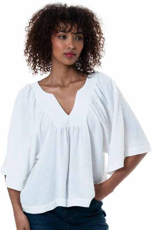 Weekend Discounts to Snag V-Neck Swing Blouse _ 153815 _ White
