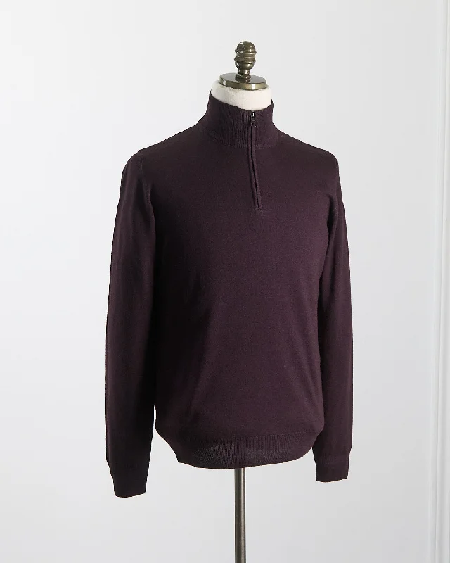 Burgundy 12 Gauge Quarter Zip Frosted Garment Dyed Wool Sweater