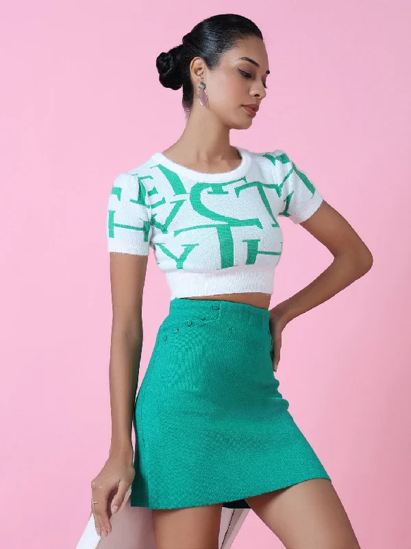 Weekend Bargains to Snag Women Green Graphic Crop Top
