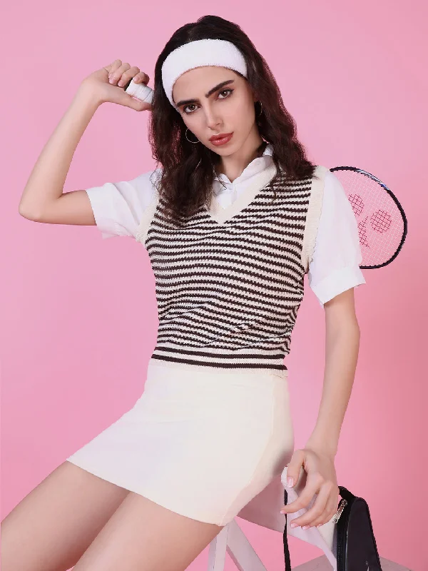 Unmissable Sale Women Brown Striped Shirt Style Top