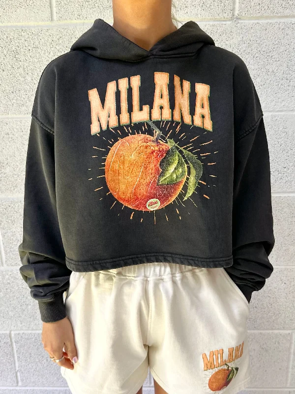 Washed Black Orange Cropped Hoodie.