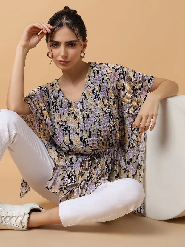 Weekend Deal Women Lavender Floral Kaftan Top