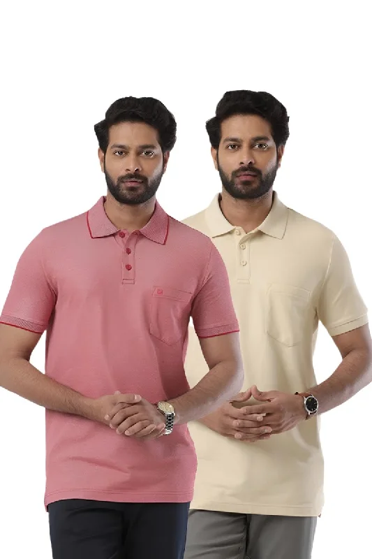 Golf Polo - Coral Peach and Cherry Red T-Shirts Pack Of 2 Combo For Men | Ariser