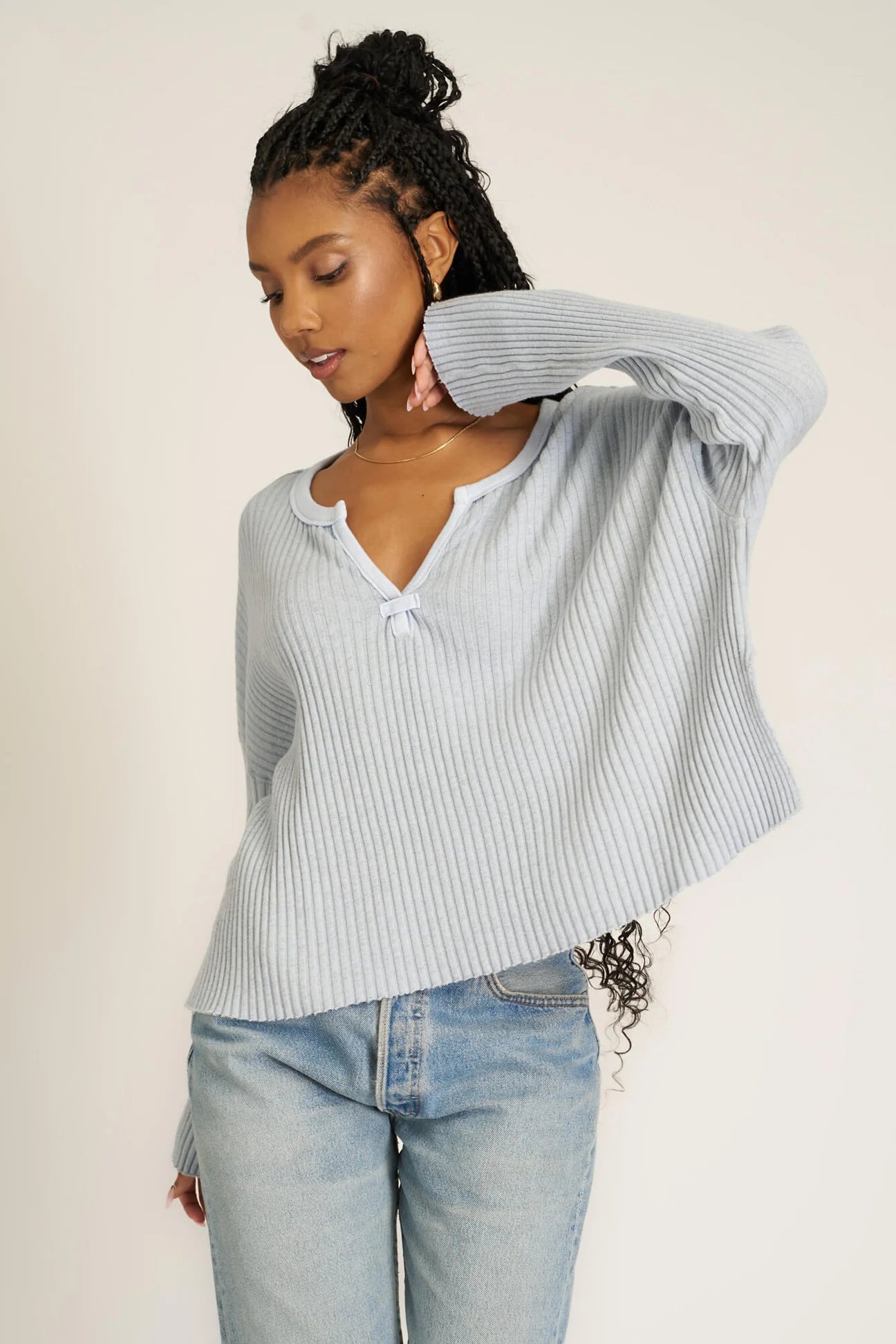 Weekend Savings Spectacle Getaway Notch Neck Sweater - Blue Dusk