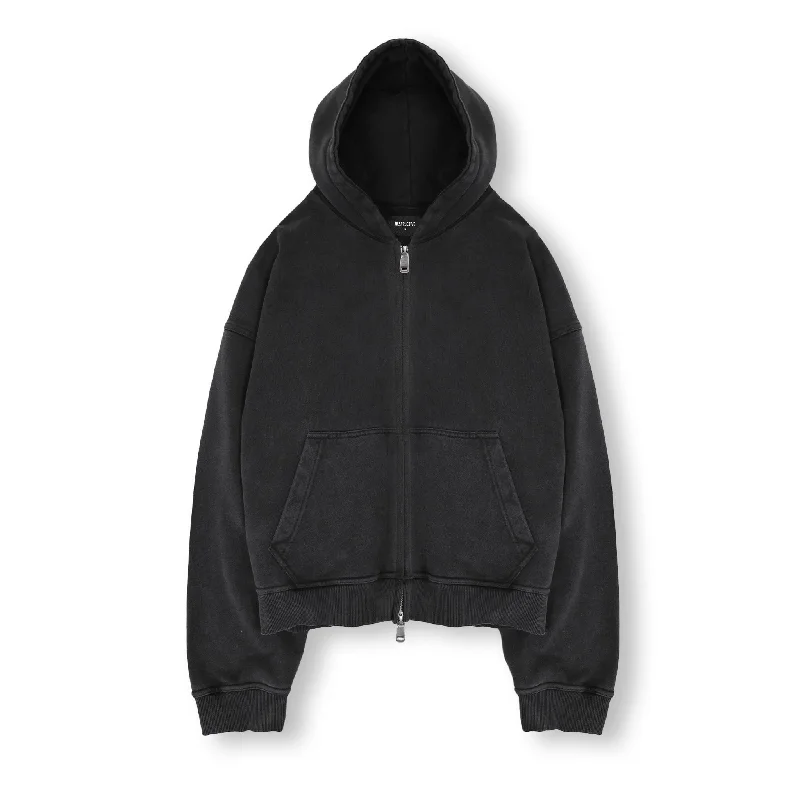 Cropped Zip Hoodie - Vintage Black