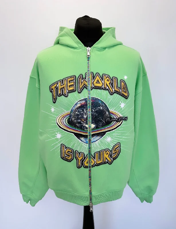 Apple Green Planet Multi Colour Zip Hoodie.