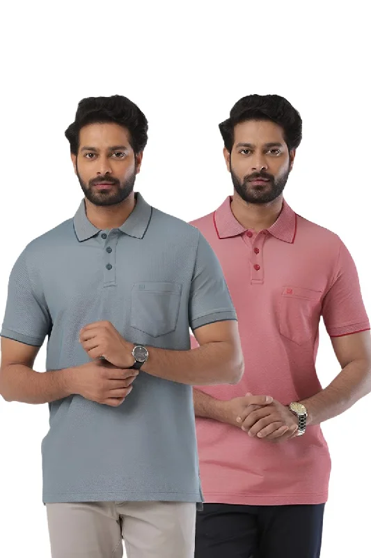 Golf Polo - Cherry Red and Marble Blue T-Shirts Pack Of 2 Combo For Men | Ariser