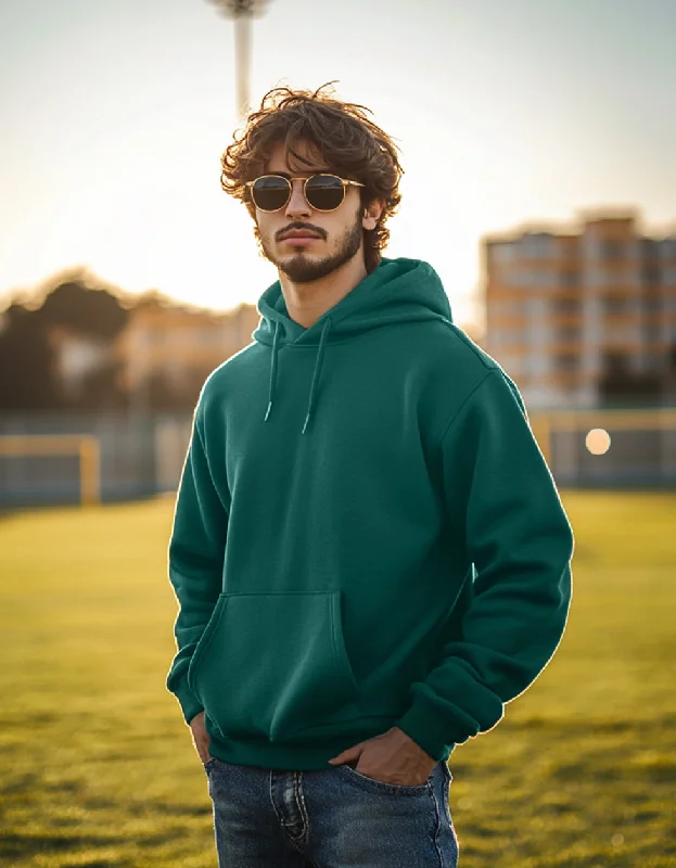 Dark Green Plain Regular Fit Hoodie