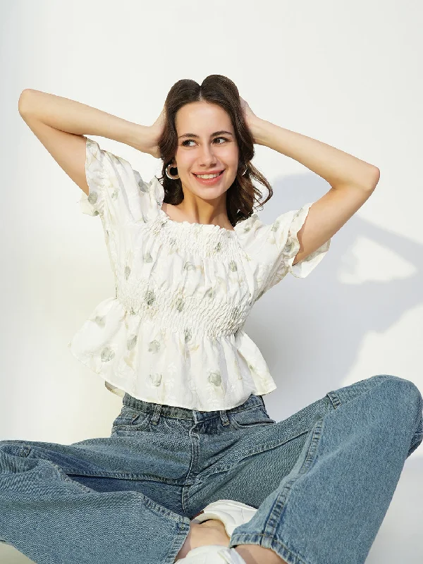 While Supplies Last Women Off White Floral Peplum Top