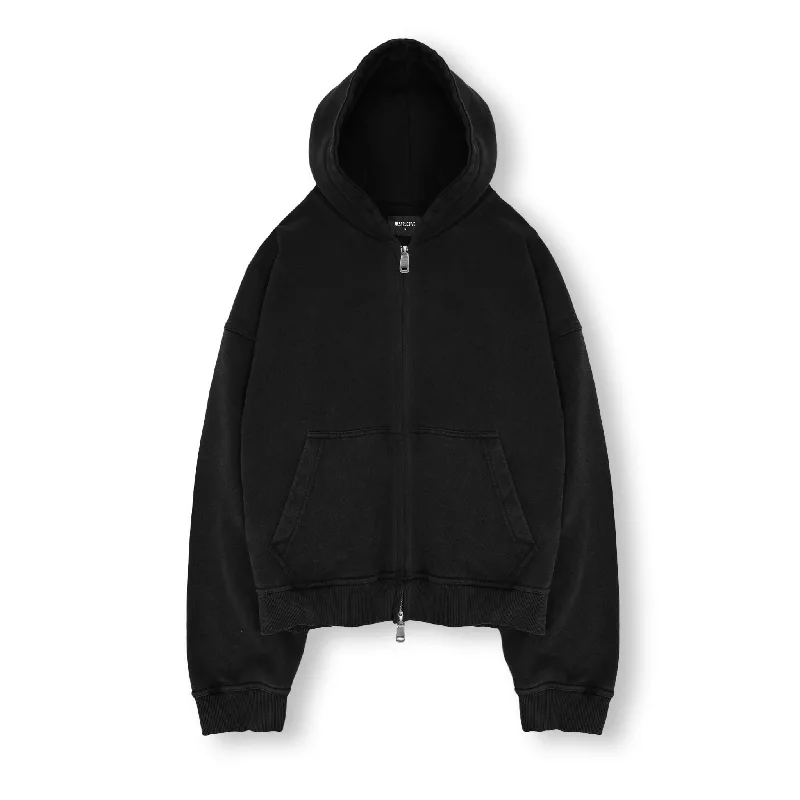 Cropped Zip Hoodie - Black