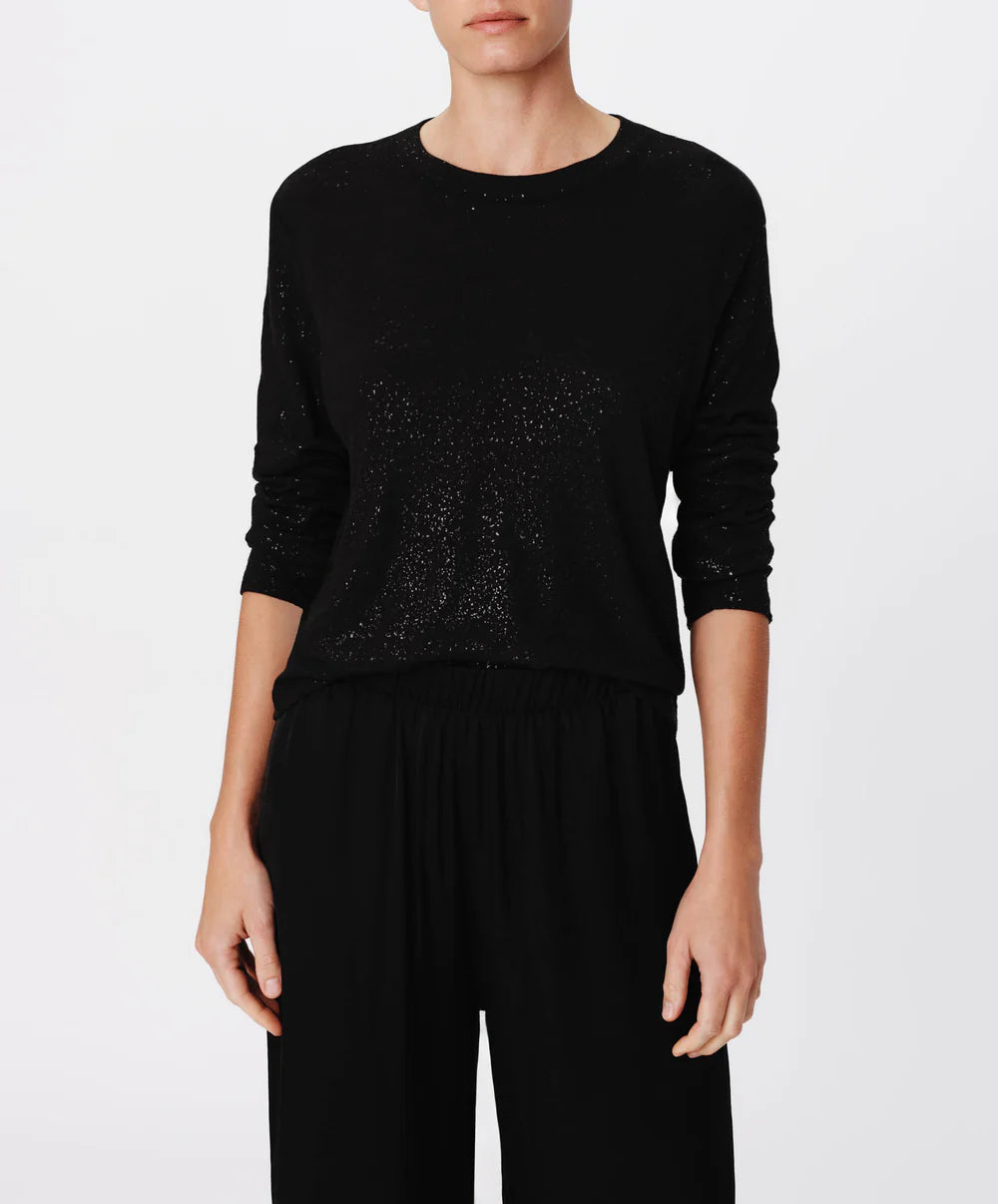 Weekend Shopping Extravaganza Slub Jersey with Foil Long Sleeve Crop Tee - Black Black