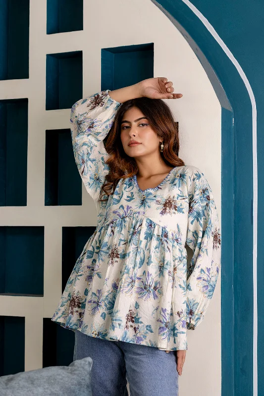 Weekend Deals That Wow Women Off-White Printed V-Neck Peplum Tunic