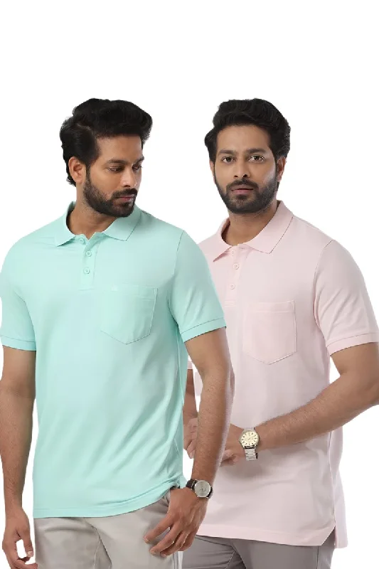 Golf Polo - Baby Pink and Turquoise Green T-Shirts Pack Of 2 Combo For Men | Ariser