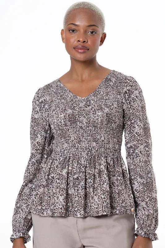 Markdown Sale Shirred Bodice Top _ 147248 _ Stone