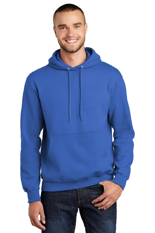 Port & Company Mens Essential Pill Resistant Fleece Hooded Sweatshirt Hoodie w/ Pouch Pocket - Royal Blue