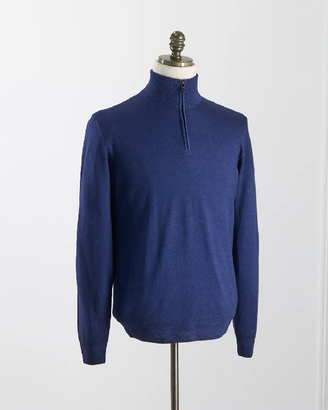 Blue 12 Gauge Quarter Zip Frosted Garment Dyed Wool Sweater