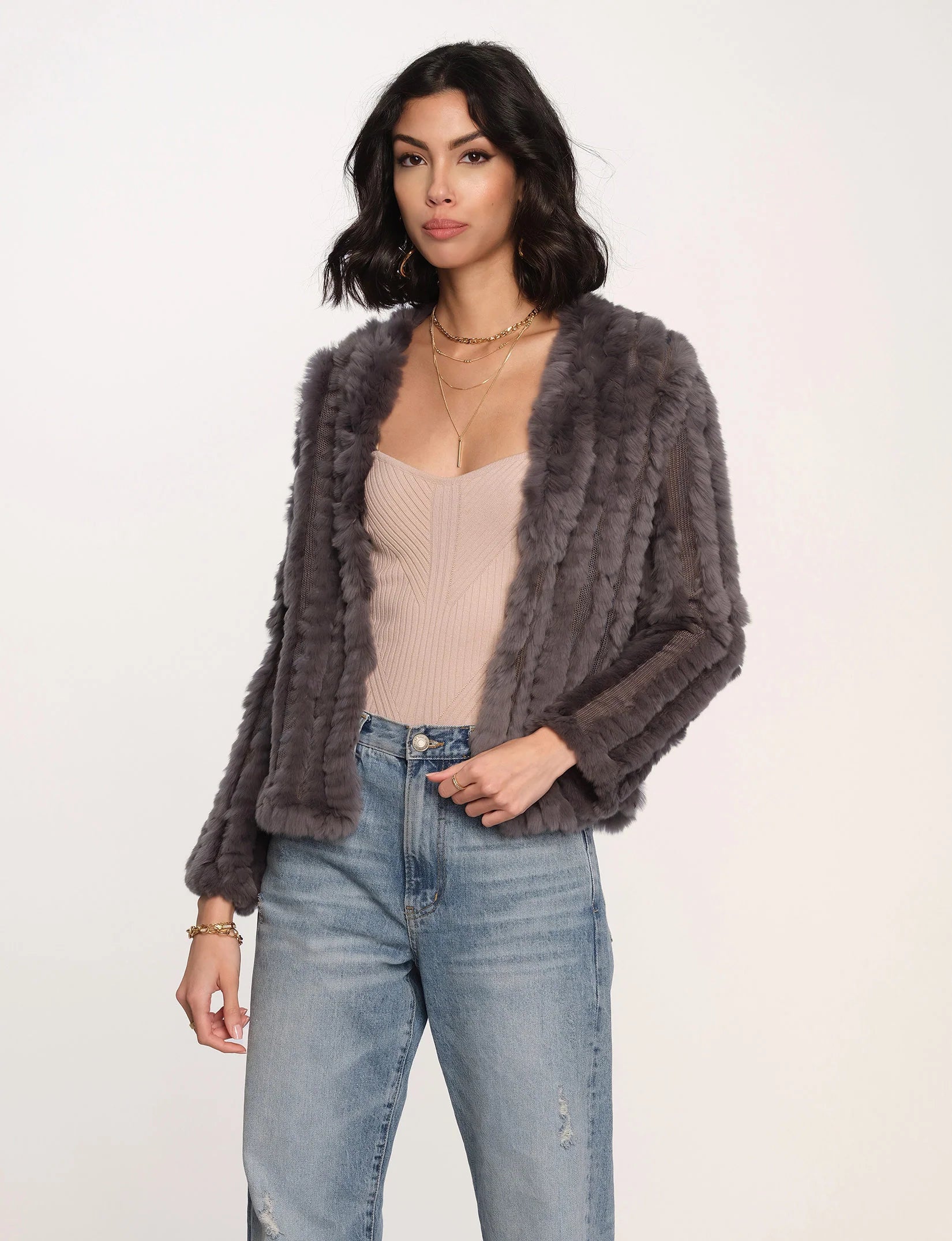 Great Deal Rosa Fur Jacket - Charcoal