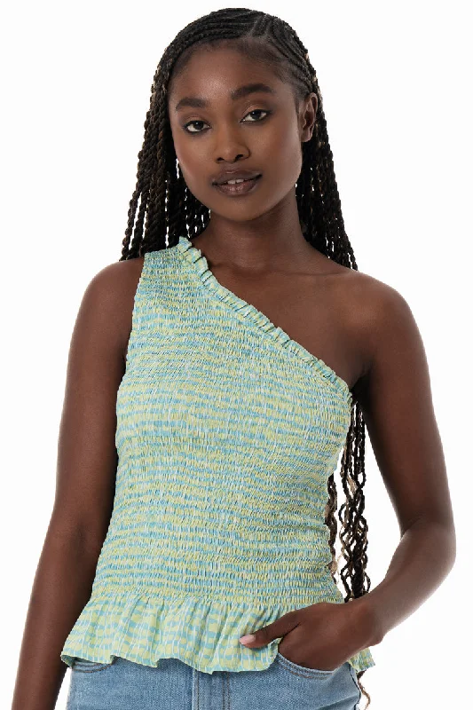 Big Deal Shirred One Shoulder Top _ 153823 _ Aqua