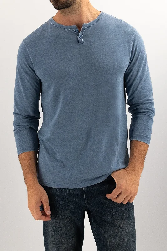 LS Burnout Henley- Faded Blue