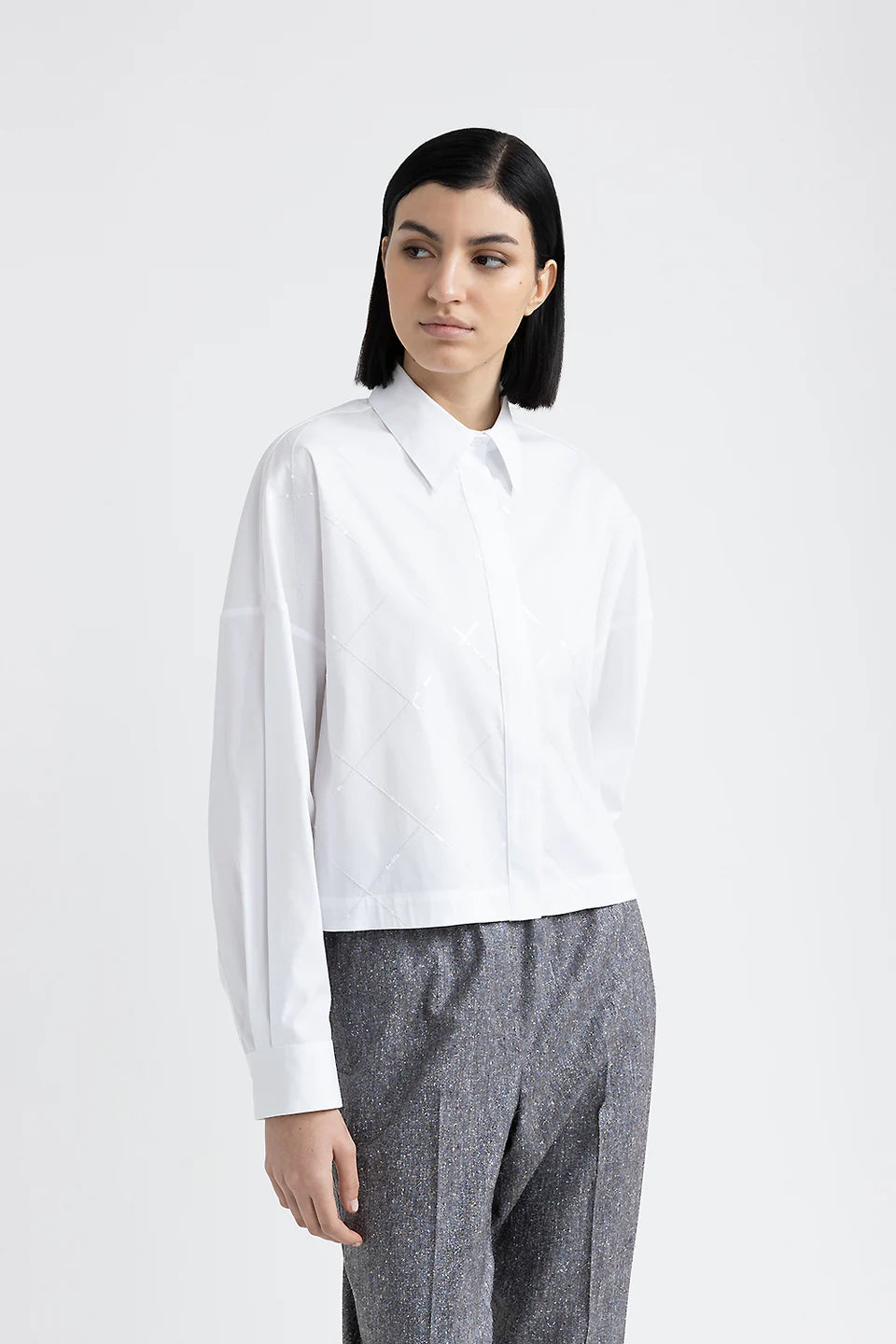 Weekend Offers That Impress Cropped Sequin Shirt - White