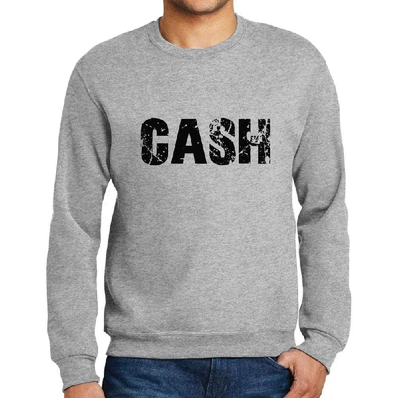 Men's Printed Graphic Sweatshirt Popular Words CASH Grey Marl