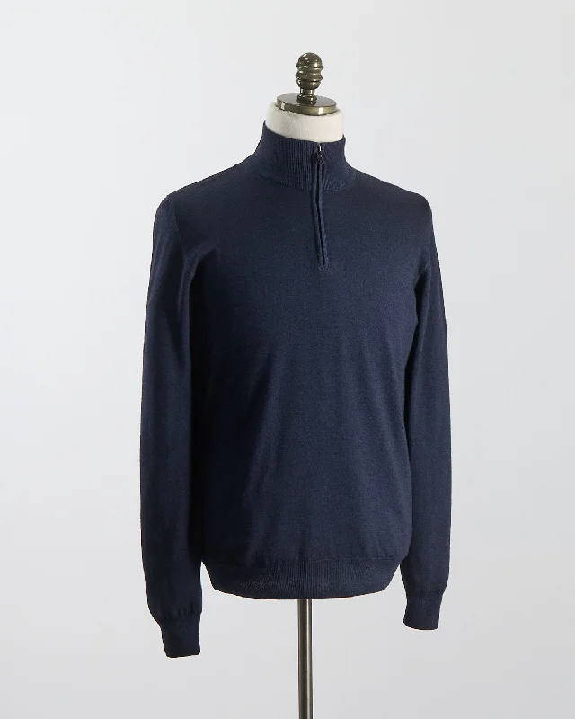 Navy 12 Gauge Quarter Zip Frosted Garment Dyed Wool Sweater