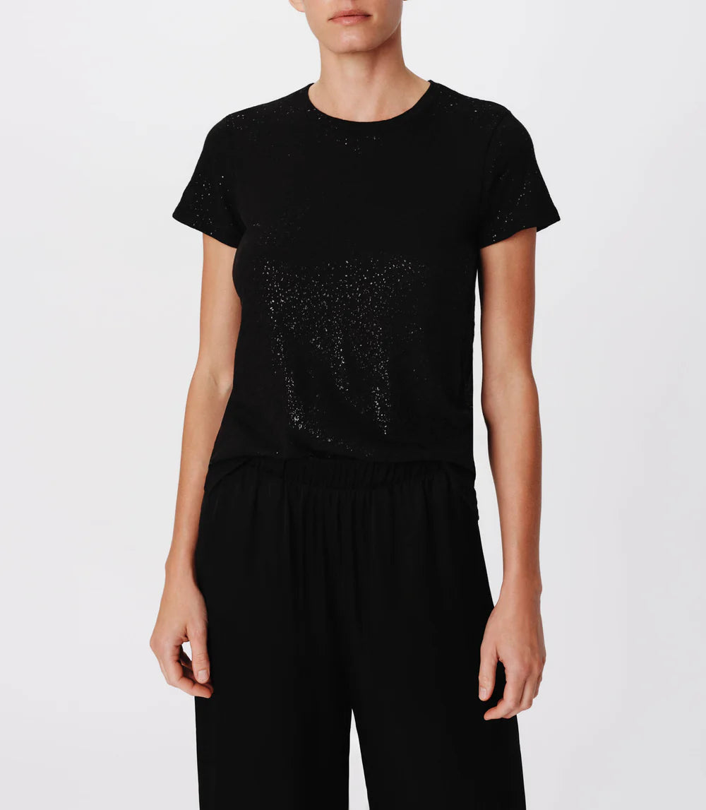 Weekend Specials to Celebrate Slub Jersey with Foil Schoolboy Short Sleeve Crew Neck Tee - Black Black