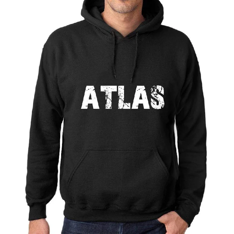 Men's Women's Unisex Printed Graphic Cotton Hoodie Soft Heavyweight Hooded Sweatshirt Pullover Popular Words ATLAS Deep Black