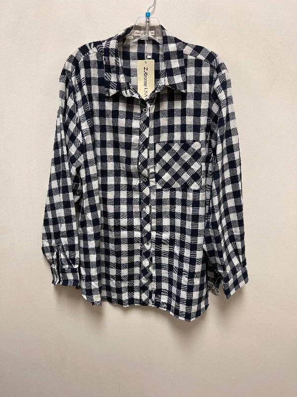 Weekend Shopping Extravaganza Top Long Sleeve By Clothes Mentor In Blue & White, Size: 2x