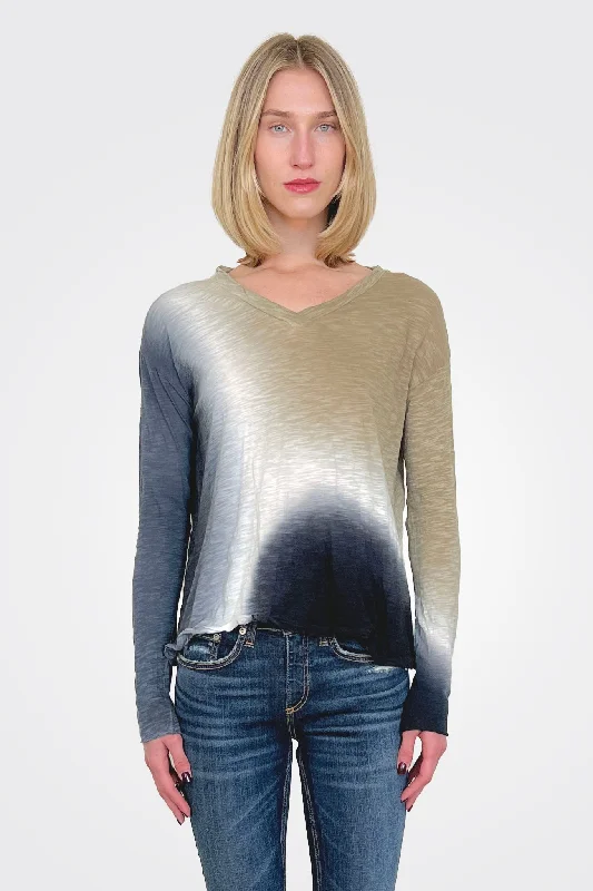 Weekend Discounts to Snag V Neck Long Sleeve Top - Nebula Taupe