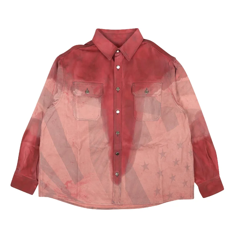 424 On Fairfax All Over Print Flag Denim Shirt - Red/Gray