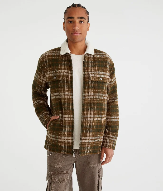 Aeropostale Plaid Sherpa-Lined Flannel Shacket