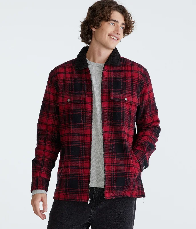 Aeropostale Plaid Sherpa-Lined Full-Zip Flannel Shacket