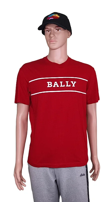 Bally 6240605 Men's Red Cotton Printed Logo T-Shirt