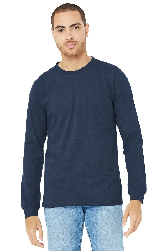 Bella + Canvas Mens CVC Long Sleeve Crewneck T-Shirt - Heather Navy Blue