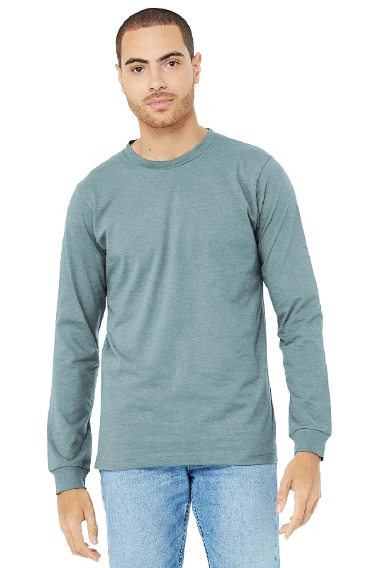 Bella + Canvas Mens CVC Long Sleeve Crewneck T-Shirt - Heather Slate Blue